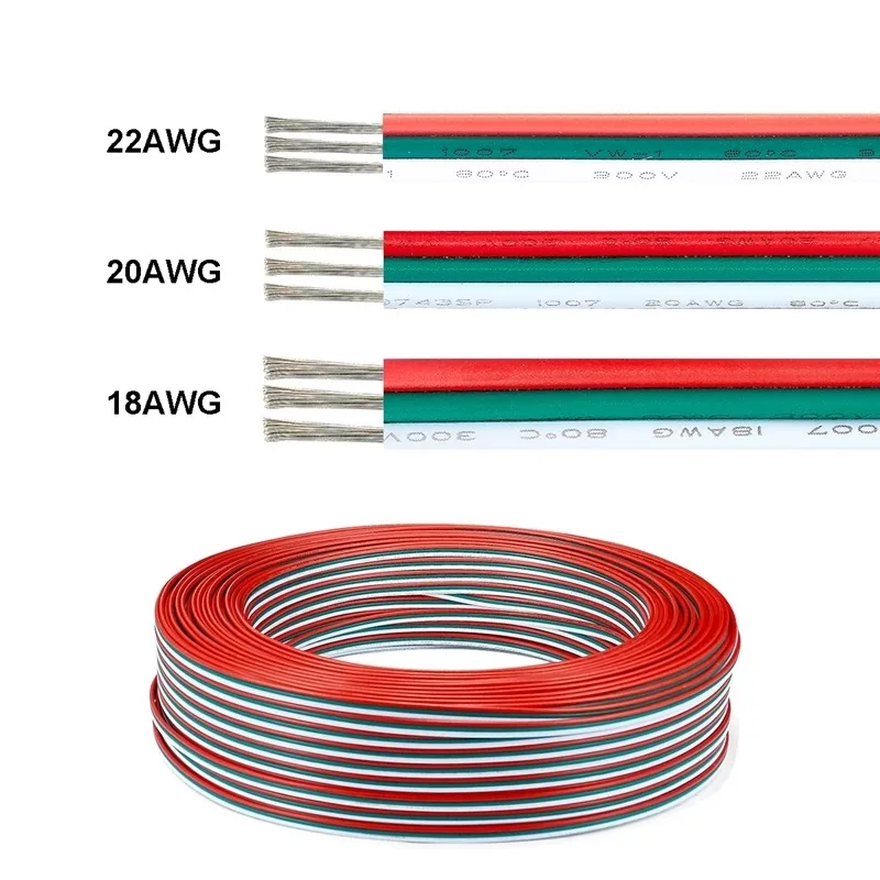 RGB RGBW Led Strip Light Neon Sign LED Extension Cable 2pin 4pin 5pin 6pin Core Monochrome Red and Black Color Wire