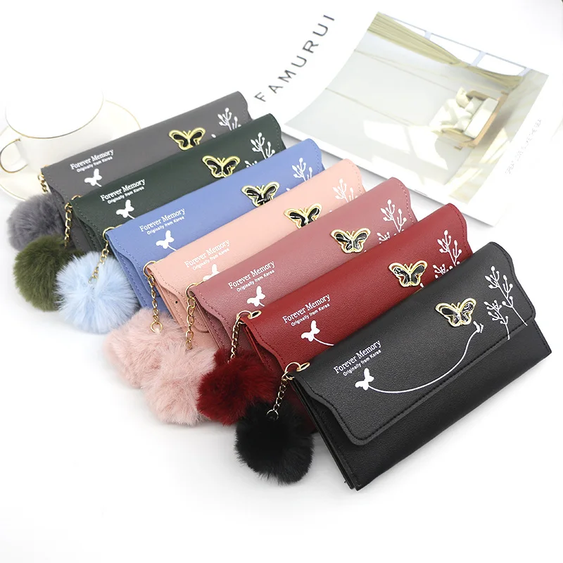 Custom Women Wallet Designer Solid Color Long Slim Card Holder Money Clutch Bag butterfly Buckle Lady Leather Wallet For Women