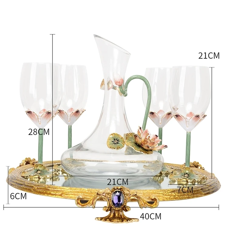 Lotus Enamel Crystal Glass Goblet set of 4 Handmade Flower Wine Glasses for Wine Tasting Christmas Gift copa de vino copa