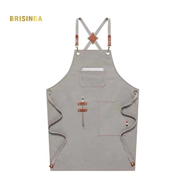 Apron in Canvas with Cross Straps Adjustable for waiter ruffled apron