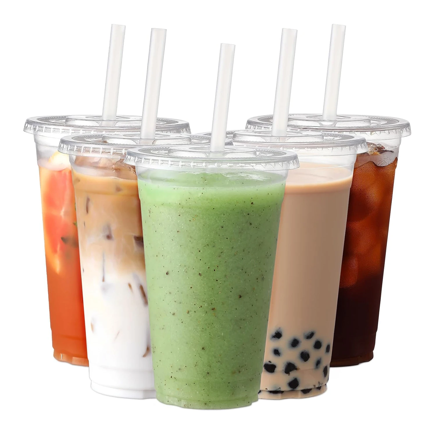 factory custom clear PET beverage disposable cup 16oz plastic cups wholesale with dome lids for juice smoothie milkshake takeout