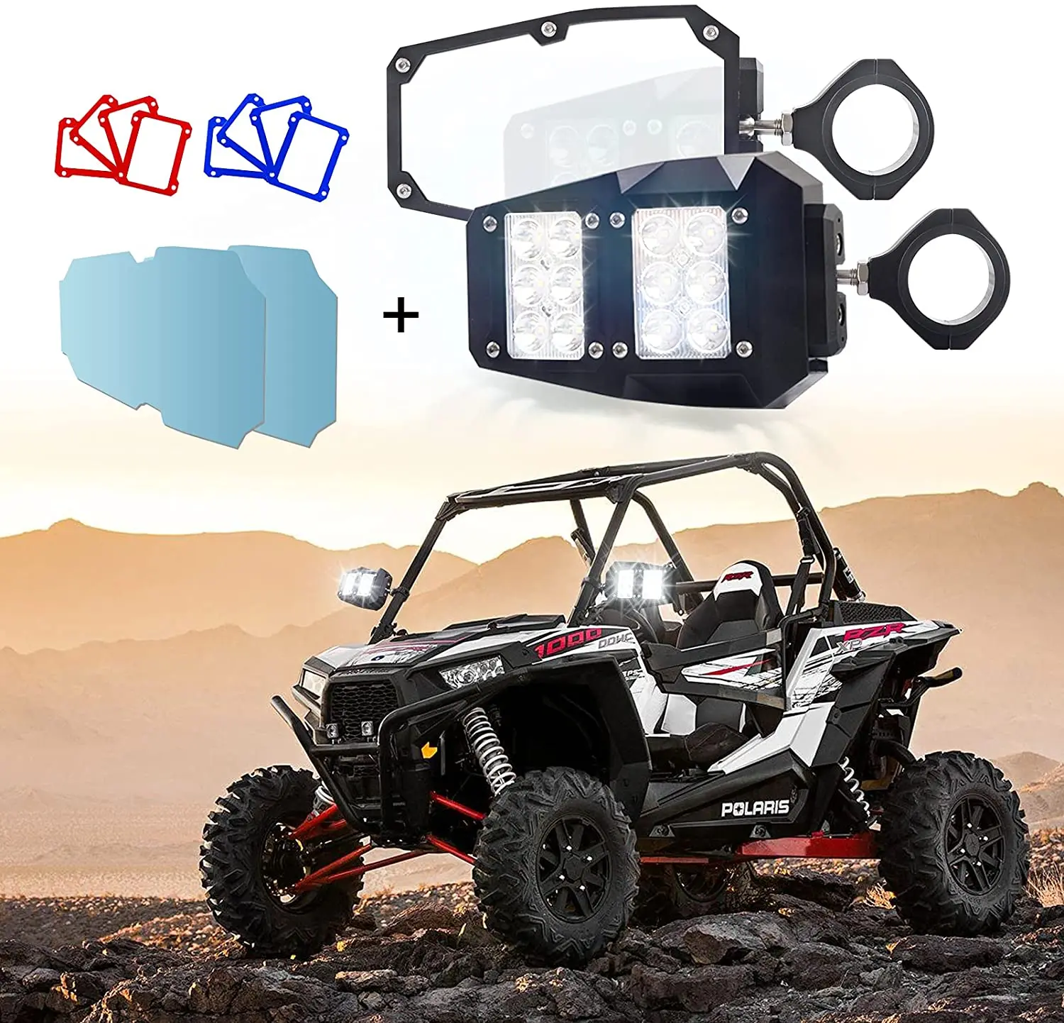 Adjustable UTV ATV Offroad Rearview Side Mirrors with Lights Universal Center UTV Mirror fit 1.75 to 2 Inch Roll Bar Cage