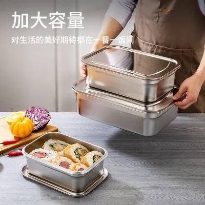 stainless steel crisper box 304 rectangular with lid refrigerator frozen sealed box heat-resistant lunch box