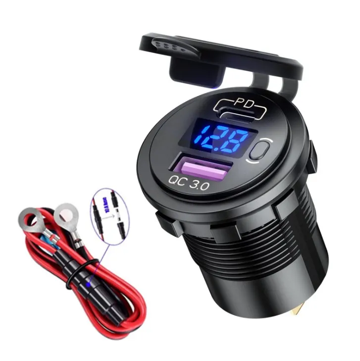 48W 12V Dual USB Автомобильное зарядное устройство розетки PD3.0 Type-C & QC3.0 розетка со светодиодной Вольтметр и переключатель включения/выключения быстрое автомобильное