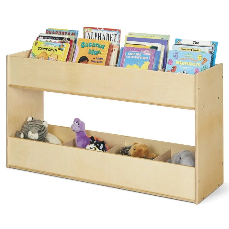 
Montessori Solid Wood School Furniture Book Display Wood Cabinet With Storage At Bottom 