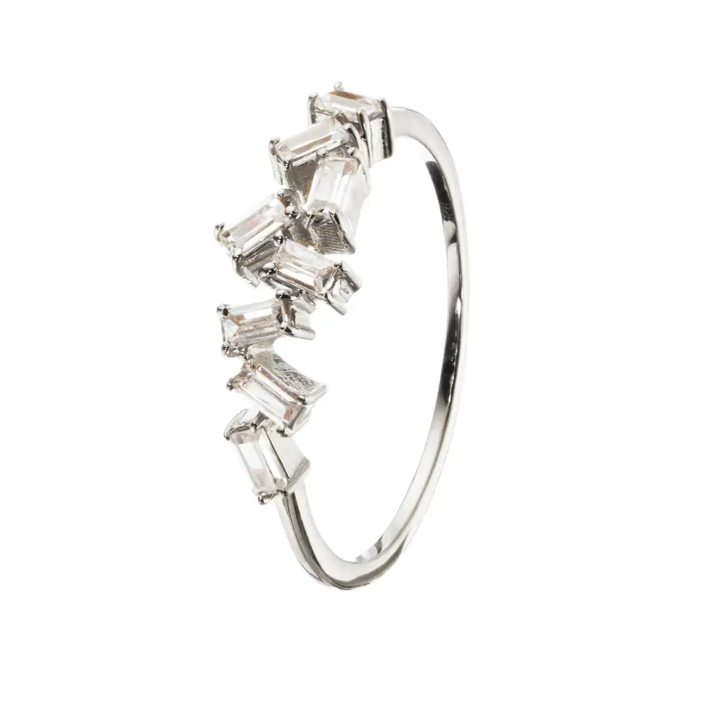 925 Sterling Silver 2022 Gold Baguette Diamond Style Ring Silver