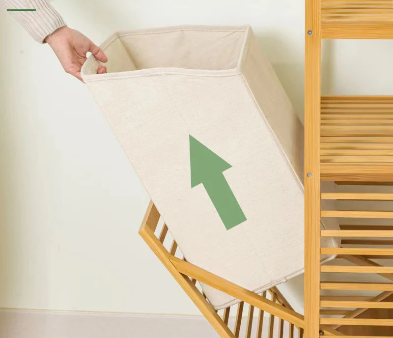 Manufacturer Custom Large Wooden Bamboo Dirty Laundry Hamper Basket with Shelf