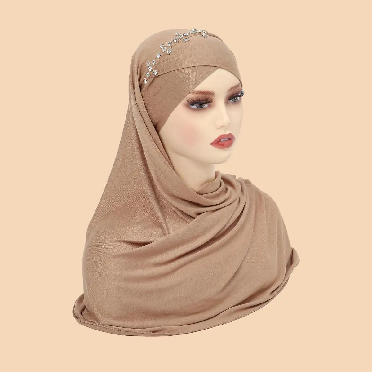 Luxury Jersey Hijab With Diamond Stones Jersey Scarves Crossed In Front Muslim Islamic Ethnic Shawls Head Scarf
