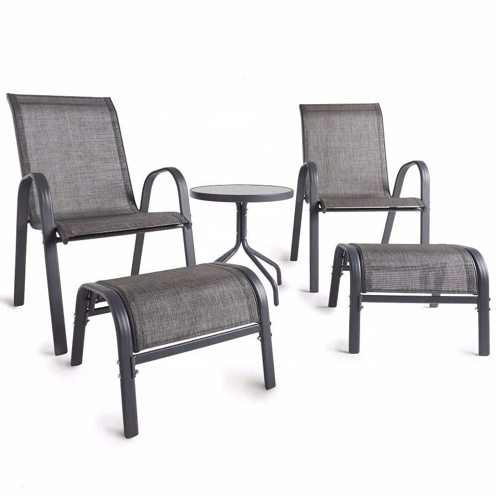 KD 5 Pieces Textoline Steel Lounge Set Outdoor Sunlounger Sun Bed Garden Patio Bistro