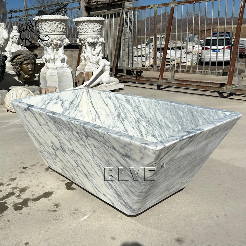 BLVE Hotel Indoor Luxury Bathroom Decorative Natural Marble Bathtub New Design Italian Marble Trapezoidal Bathtub In Stock