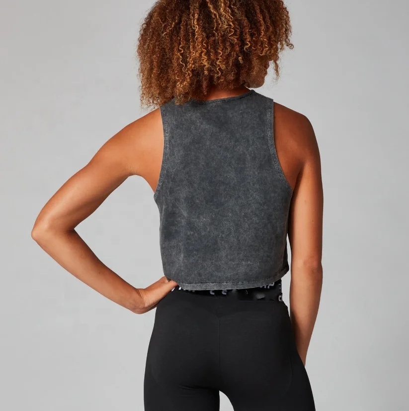 customized womens crop top 100%cotton acid wash singlet workout yoga tank top factory