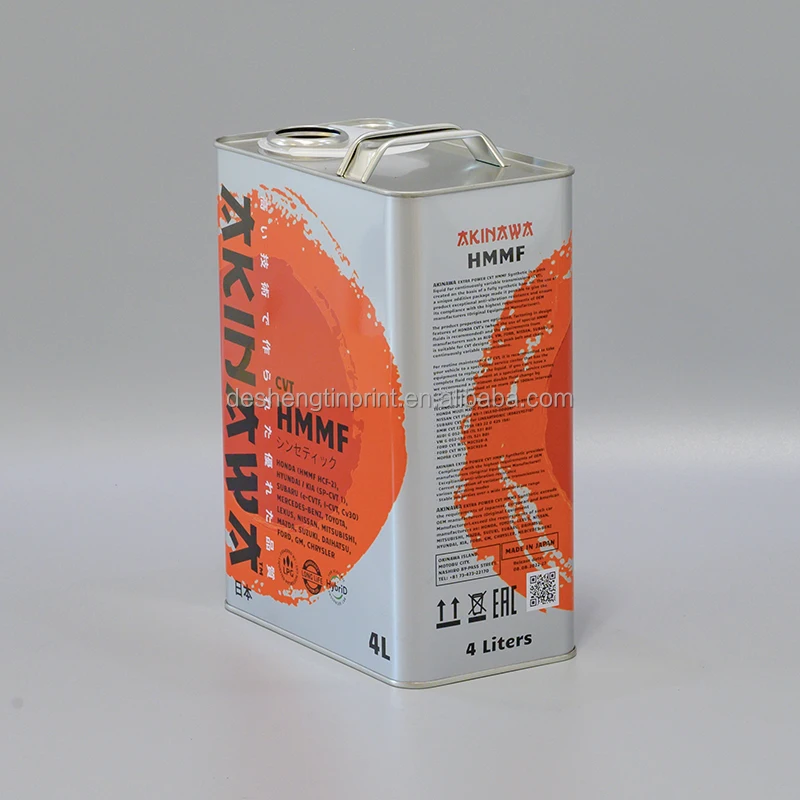5W30 Customized 4L Motor Oil Can with Metal Squeeze Cap and Spout 4 Liters Square Tin Can Engine Oil Tank China Factory