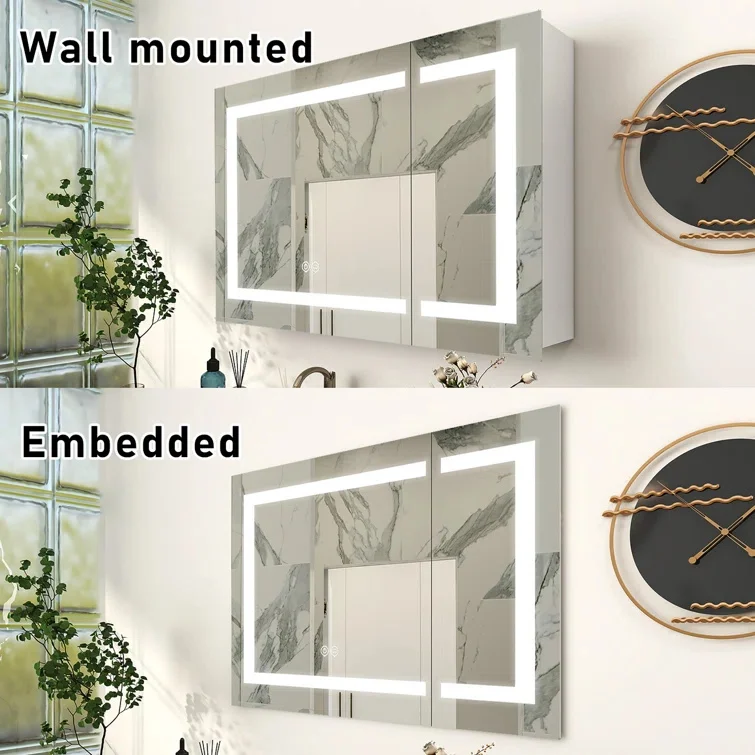 Wall Furniture Smart Bathroom Makeup Led Lighted Mirror Cabinet With Defogging