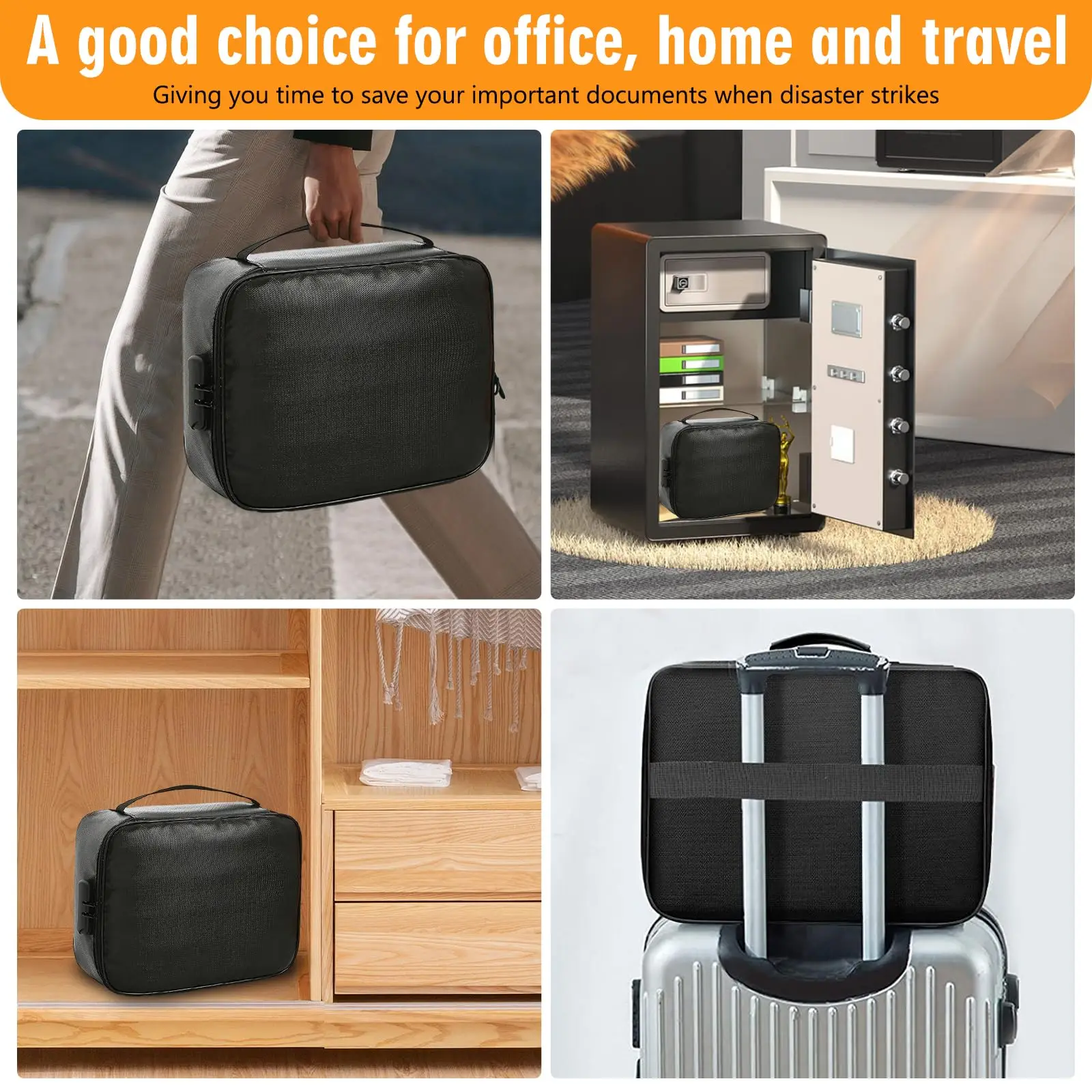 Fireproof Document Bag With Lock Safe Box Fireproof Waterproof  Multi-Layer Important Document