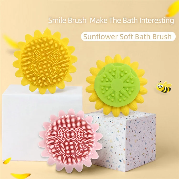 Children kids infant baby Soft Silicone sunflower Shower Body Cleaning Massage Brush for baby spa