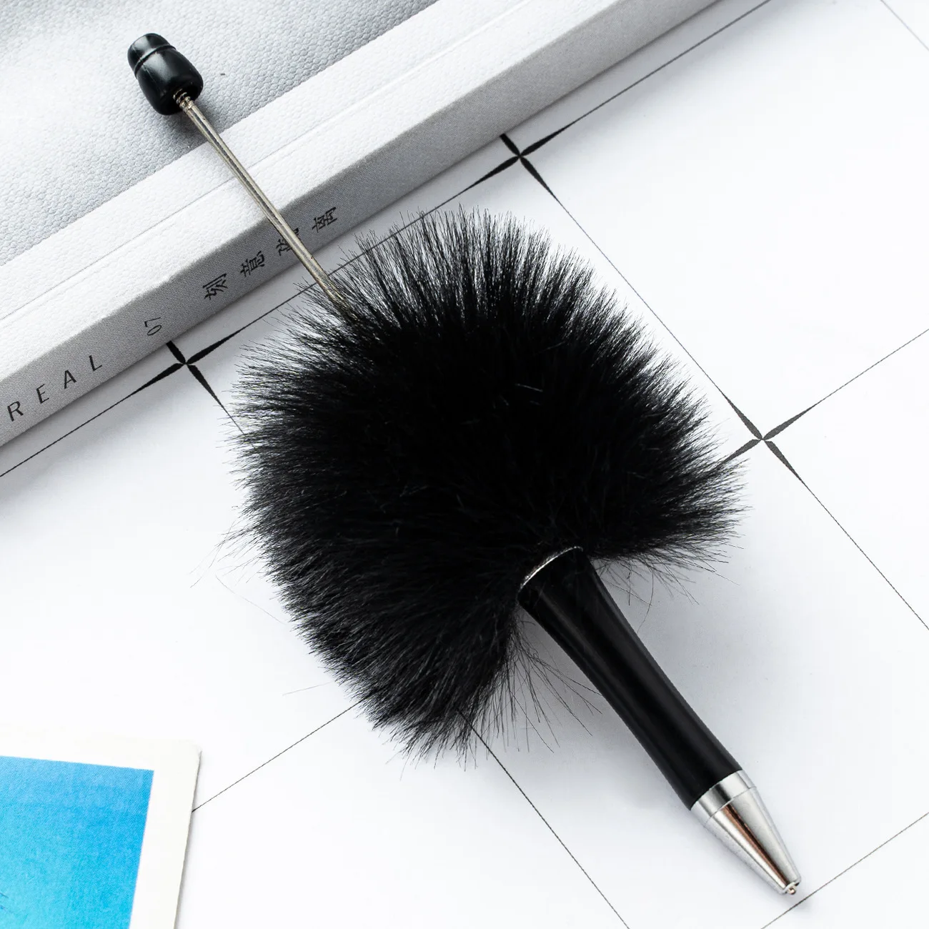 New Plush Bead Pen, Creative DIY Pom Pom Bead Ballpoint Pen, Cute Fluffy Gift Pen, Plastic Pen