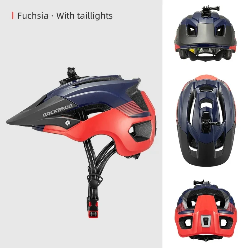 ROCKBROS Bicycle Cycling Helmet With Rear Light Front Light Camera Holder Mtb Bike Helmet