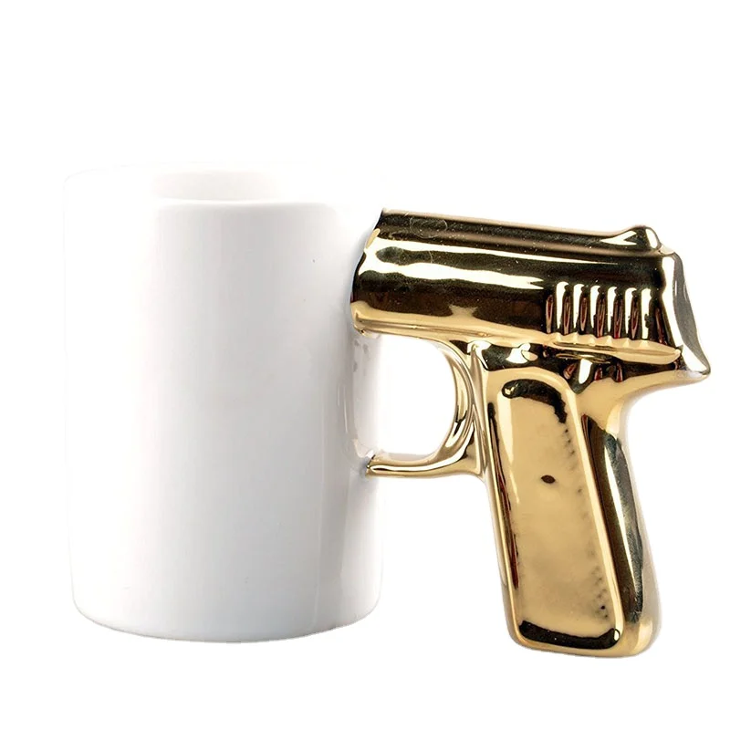 custom ceramic white black gun shaped handle water coffee mug creative simple milk tea cup