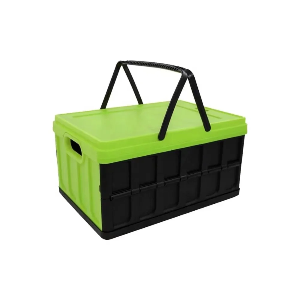 2021 Amazon hot selling Portable Collapsible Basket Durable Foldable Hardside Basket Storage Crate Box With Lid And Handle