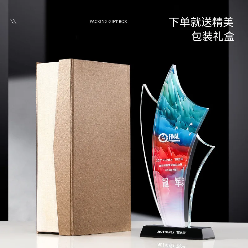 personalized Full color printing optical Crystal Glass trophy awards MH-NJ0314