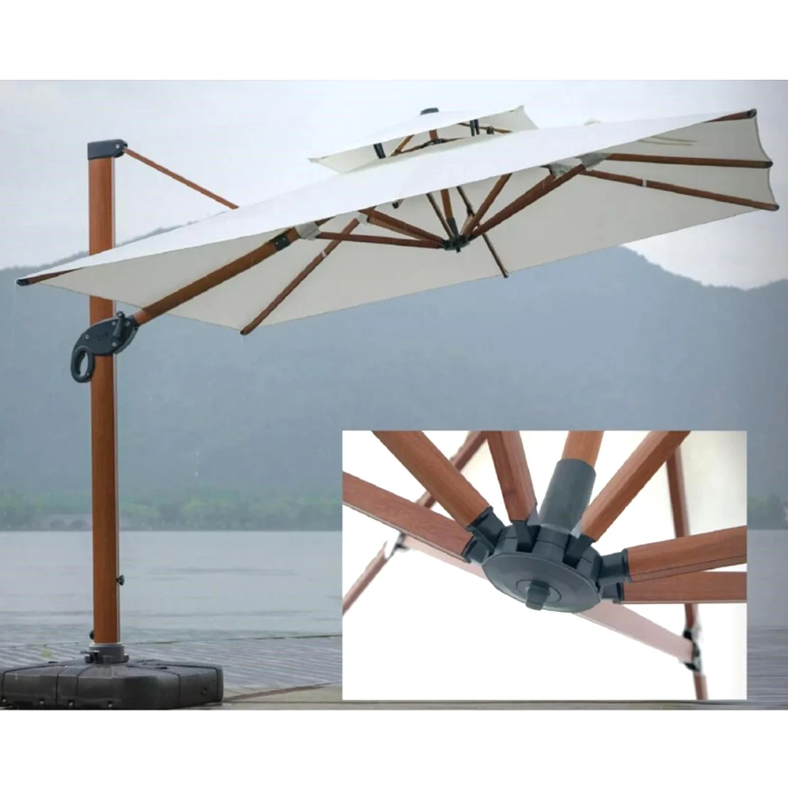 High Quality Outdoor Work Big Hotel Customized Tent White Scalloppatio Led Light Parasol Umbrella for Patiowhite Large