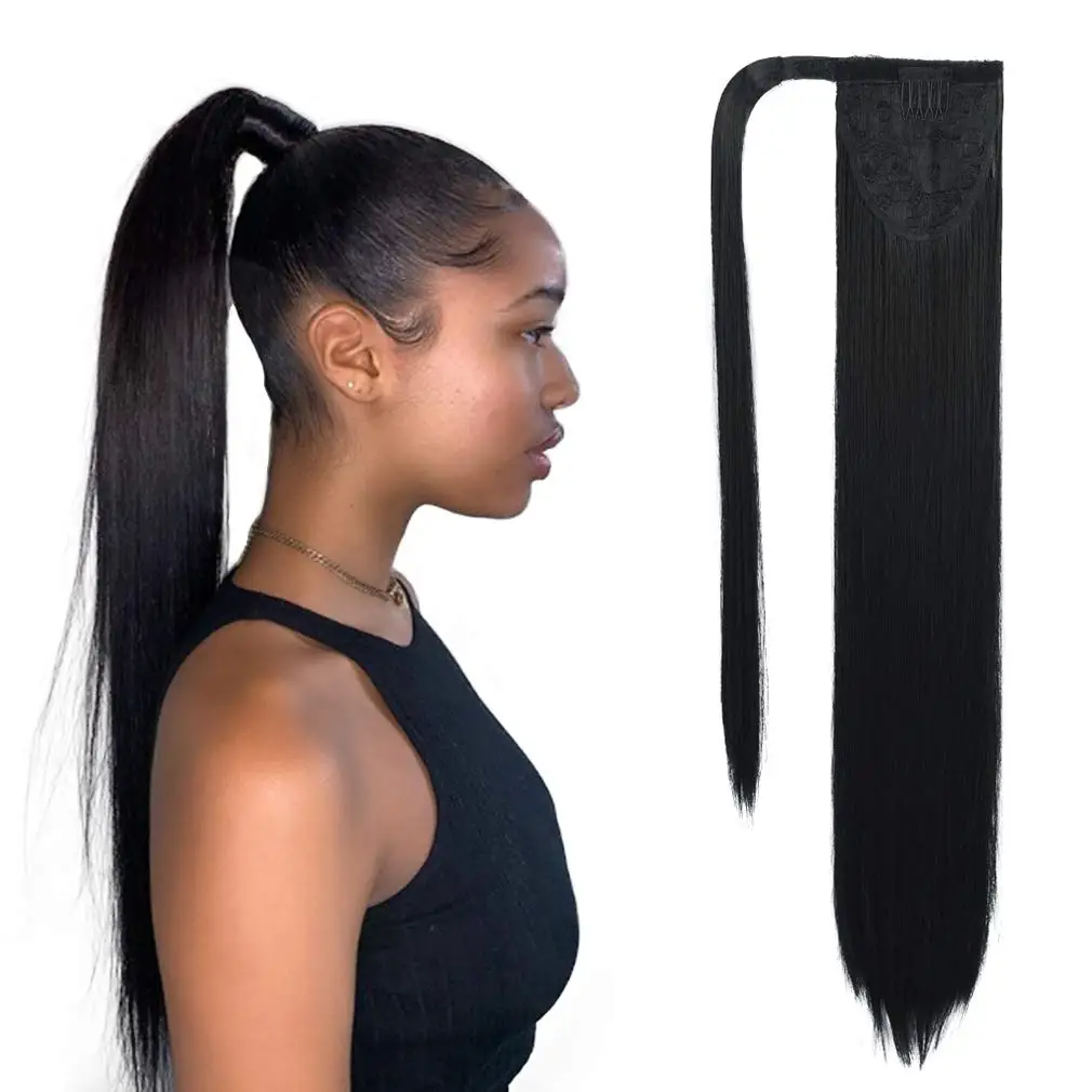 Real Human Hair Ponytail Black Peruvian Human Hair Ponytail Hair Extensions Straight Body Water Deep Wave 10~24 Inch In Stock