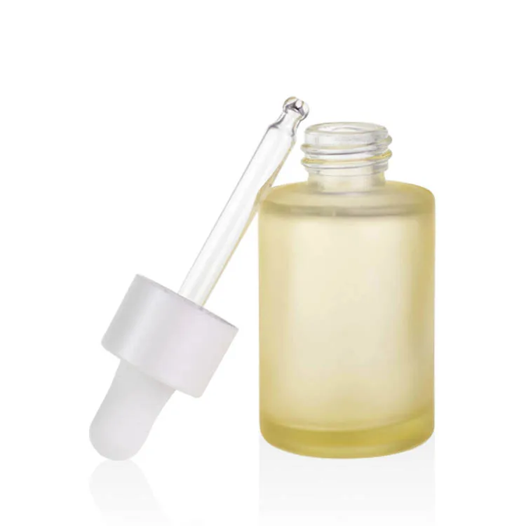 China warehouse cosmetic packaging 30ml frosted yellow liquid serum lotion foundation glass bottle serum with dropper