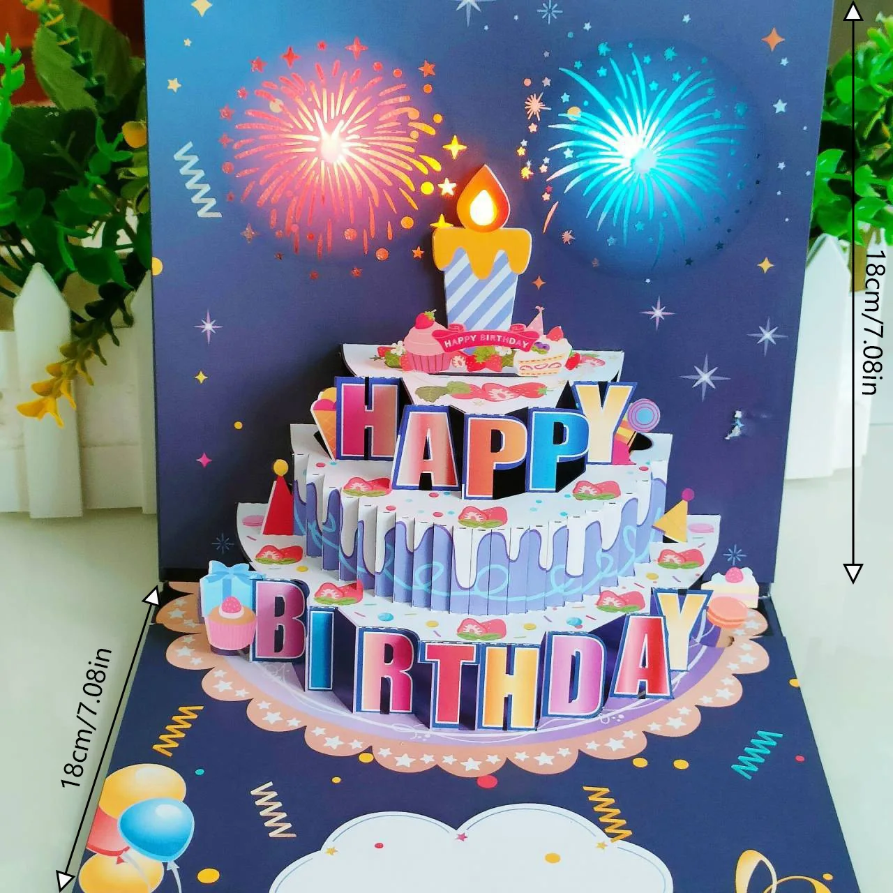 Hot Selling 3D Pop-Up Birthday Card with LED Lights and Music Blowable Candle Fireworks Christmas Occasion Made of Paper