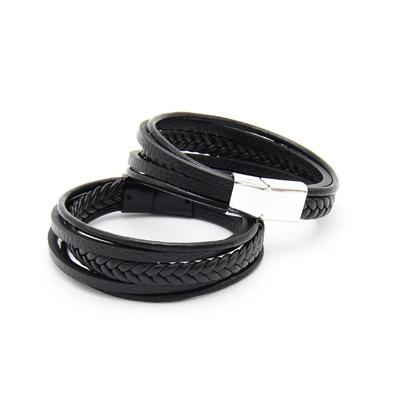 Multi-Layer Simplicity Clasp Hand-Woven Jewelry Leather Cord Magnetic Vintage Magnet Bracelet For Men