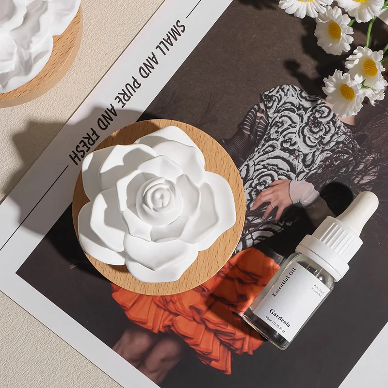 Aromatic Plaster Flowers Essential Oil Diffuser Decor Porcelain Wooden Meditation Room Decoration for Car Indoor