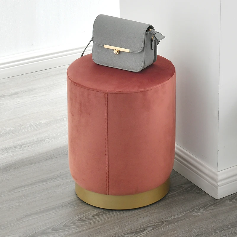 
Laynsino modern footstool Round Ottoman velvet metal base Ottoman pouf 