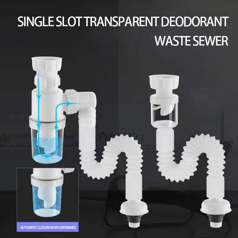 Balcony Transparent Cup Drain Hose Fittings Odor-proof Basin Telescopic PVC Sewer Bathroom Basin Bottle trap Waste pipe