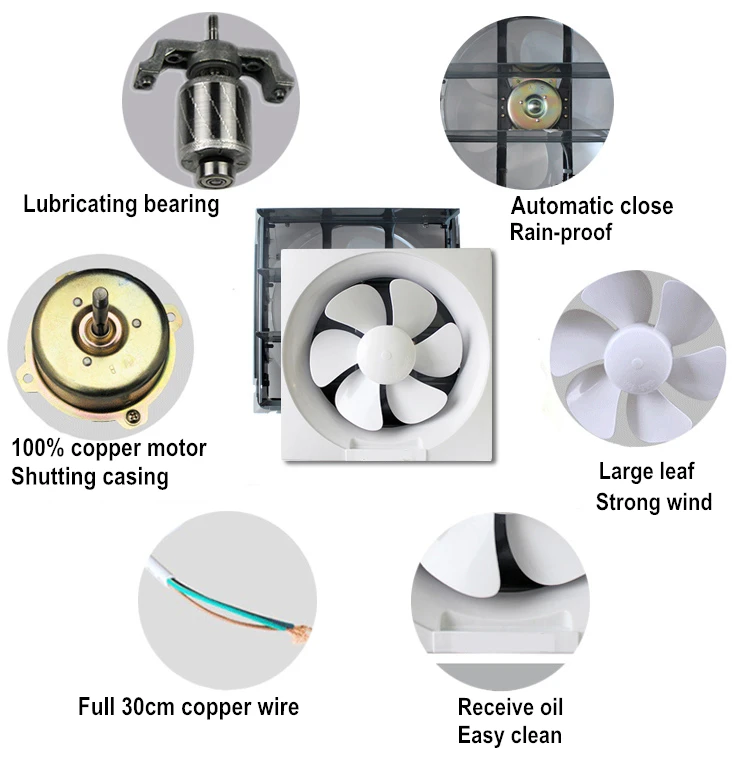 High Quality 6 8 10 12 Inch Square Household Room Window Shutter Extractor Exhaust Fan Kitchen Bathroom Ventilation Fan For Home