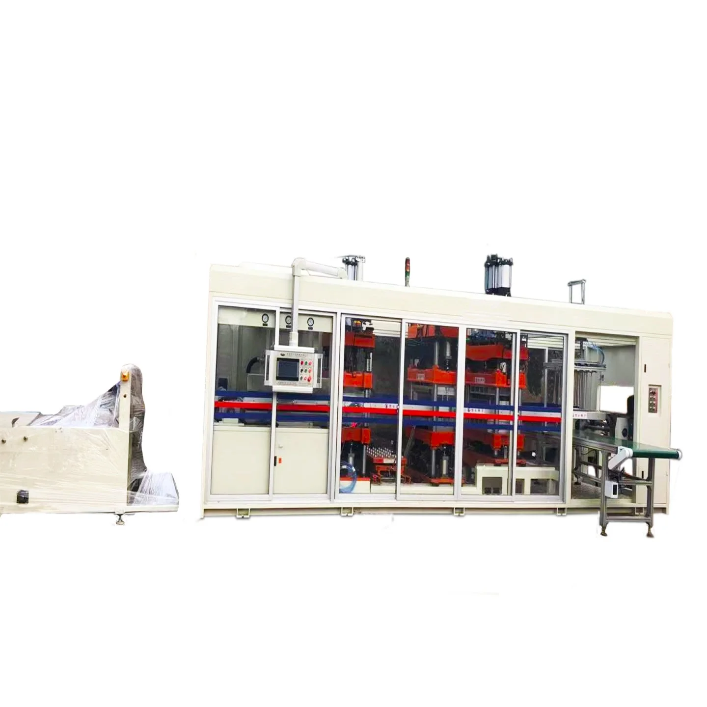 Multiple stations PP/PS/PET/PVC packaging tray/plate/container thermoforming machine