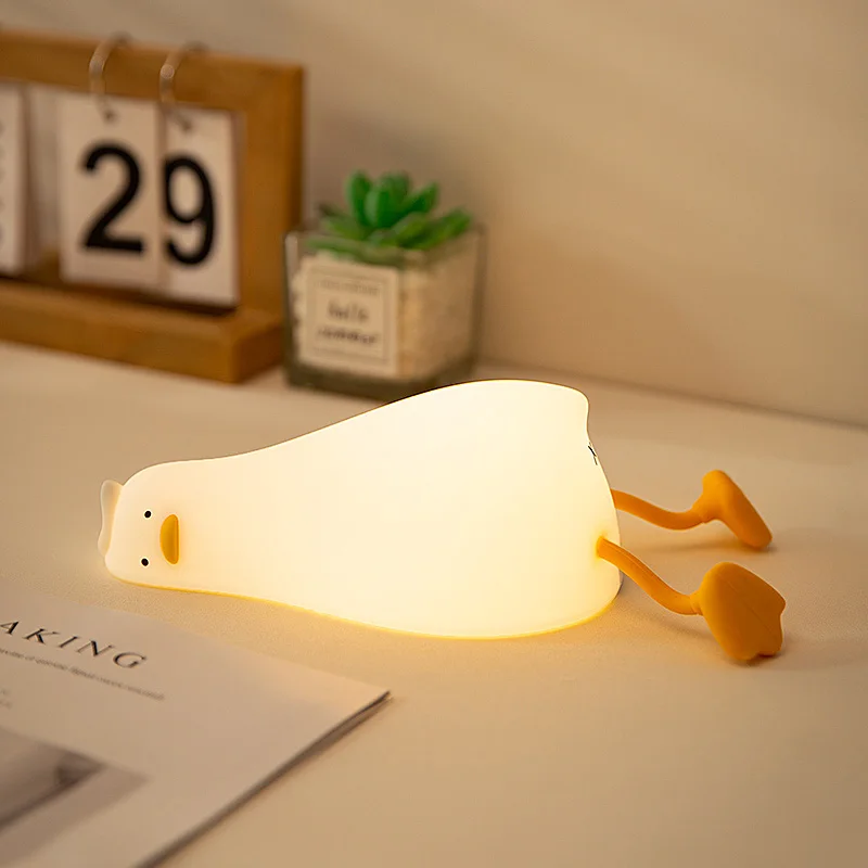 2025 Newest Idea Design Lie Down Duck light Touch Switching Colors night lamp Rechargeable Silicone Led LED Lamp Lights For Home