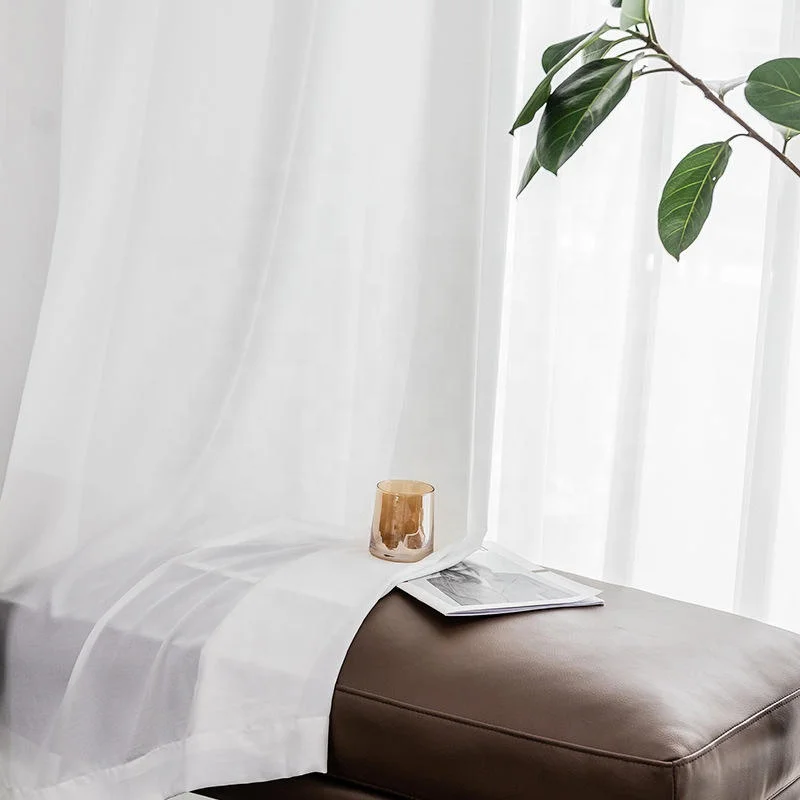 Bindi Ready Made White Silk Plain Curtain Solid Color Ruffles Living Room Sheer Curtains