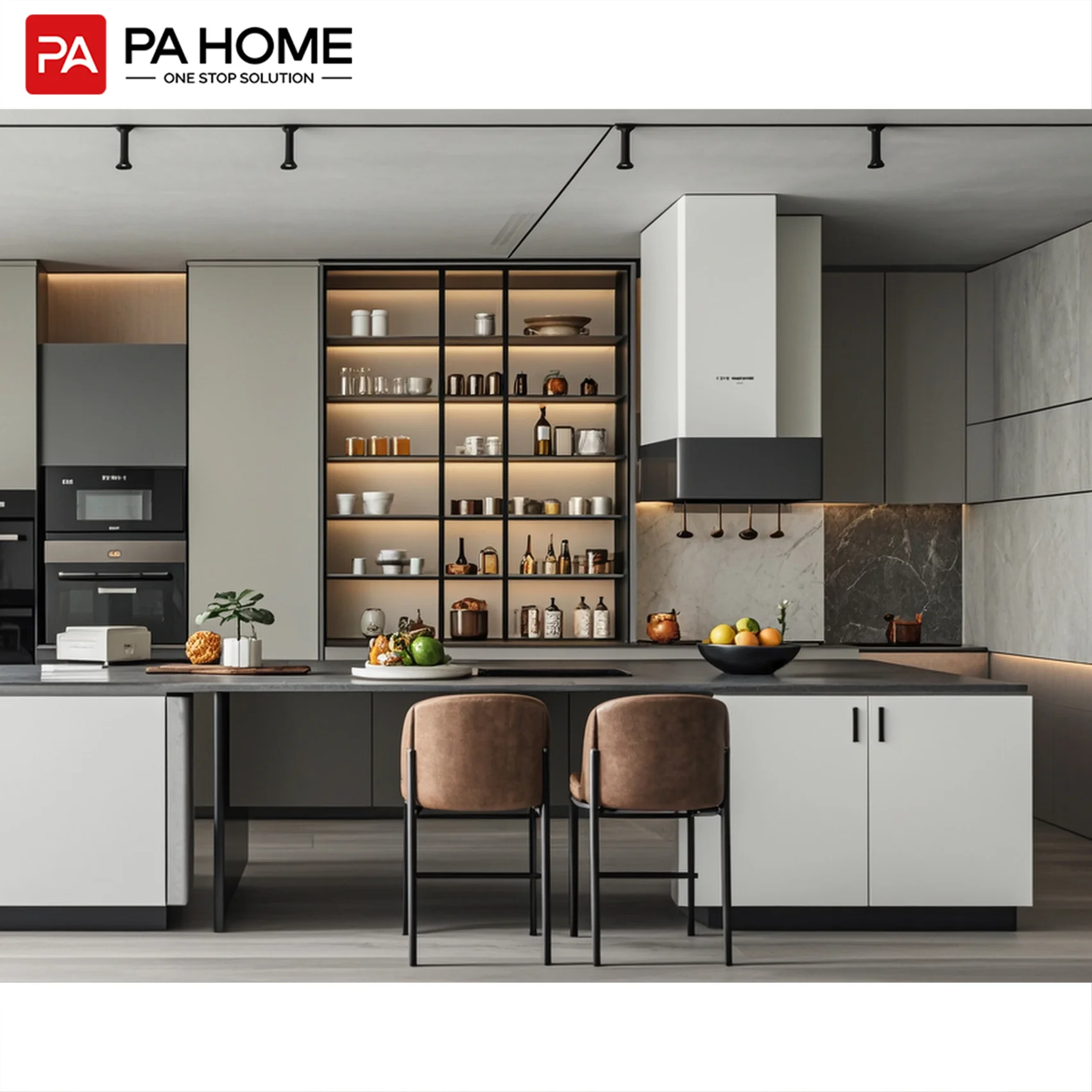 PA Wall Mounted Luxury White and Wood High Gloss Lacquer Kitchen Cabinet