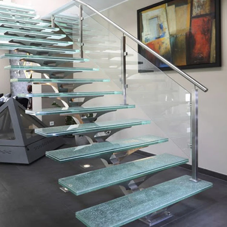 clear anti slip frosted laminated glass panels steps stainless steel metal quantity mono stringer stair prices