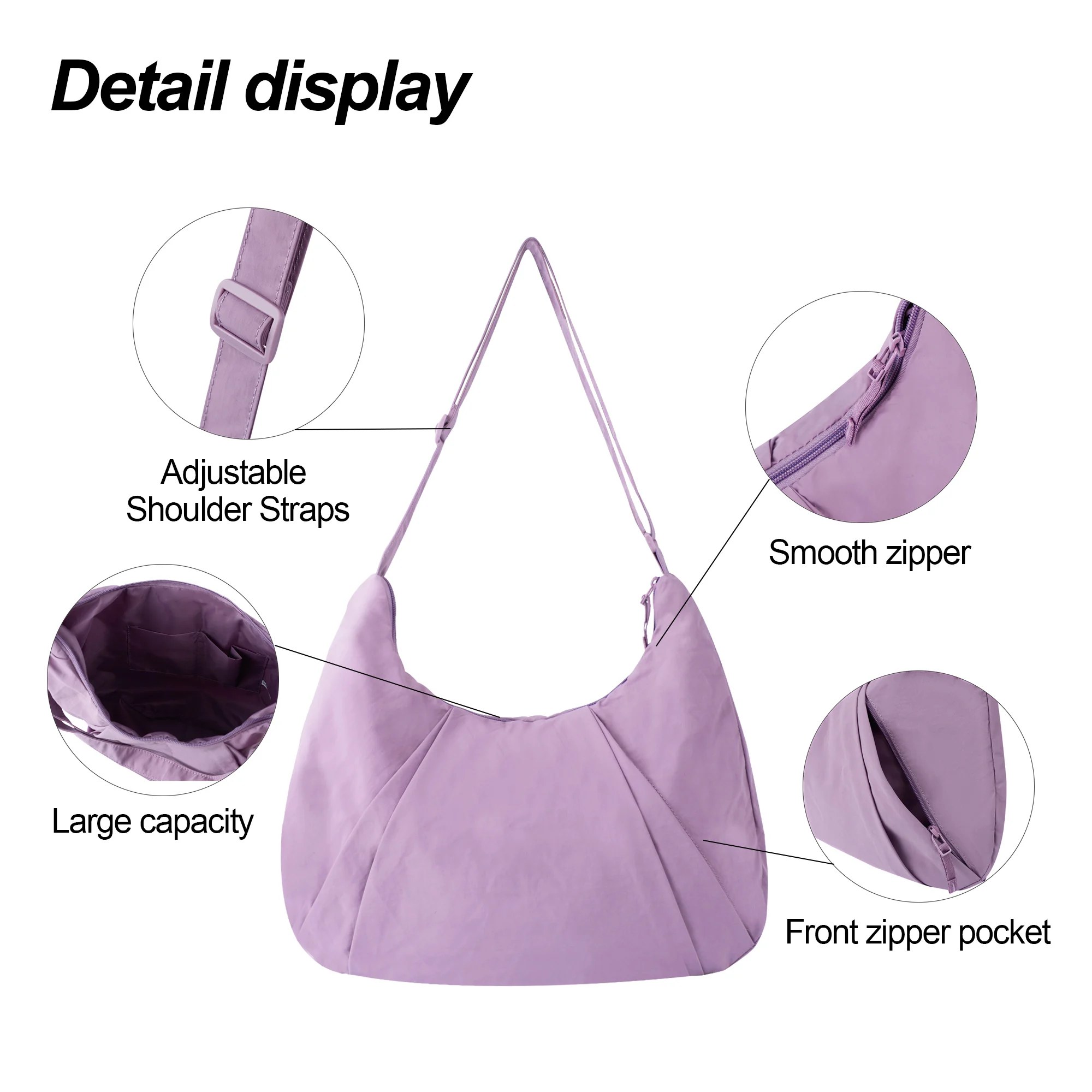 Large capacity nylon hobo shoulder bag pleated dumplings bag women messenger crossbody bag for yoga  shopping