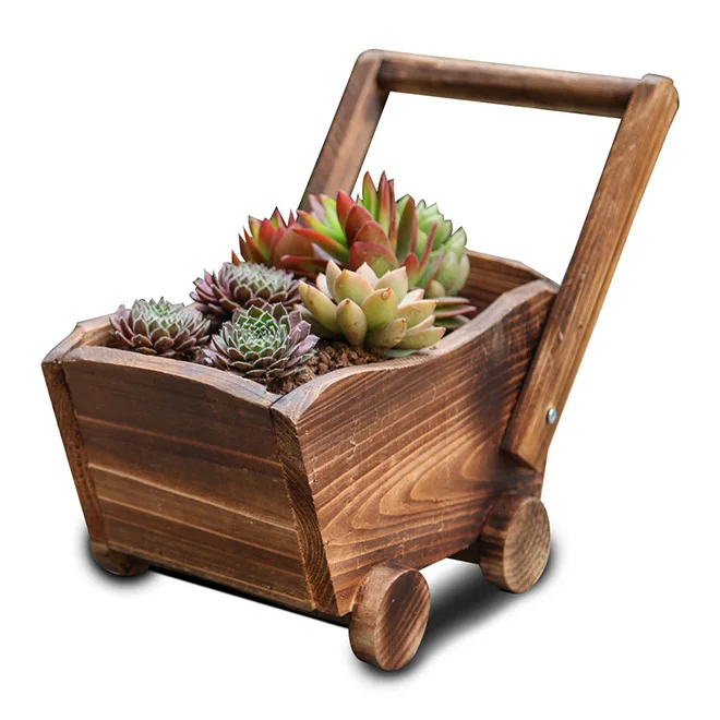 HOT SALE Wooden Cart Flowerpot Creative Fleshy Plant Pot Window Garden Decoration Ornamental Wheelbarrow Planter