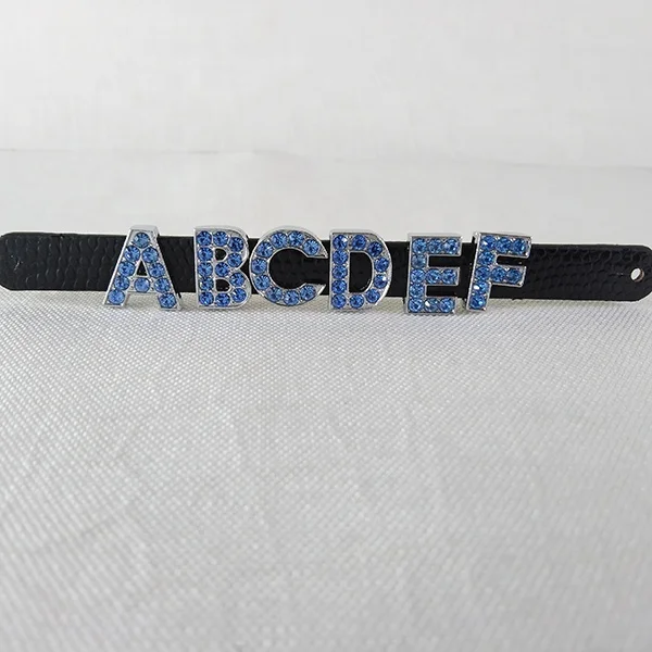 Customize  A-Z Full Blue Rhinestones 10mm Slide Alphabet Letters for 10mm Slide Wristbands/Bracelets