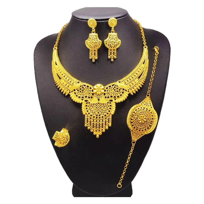 Jewelry Sets Necklace Earrings Dubai Yellow Gold 24k Gold Cheap Price Wholesale Necklace Sets