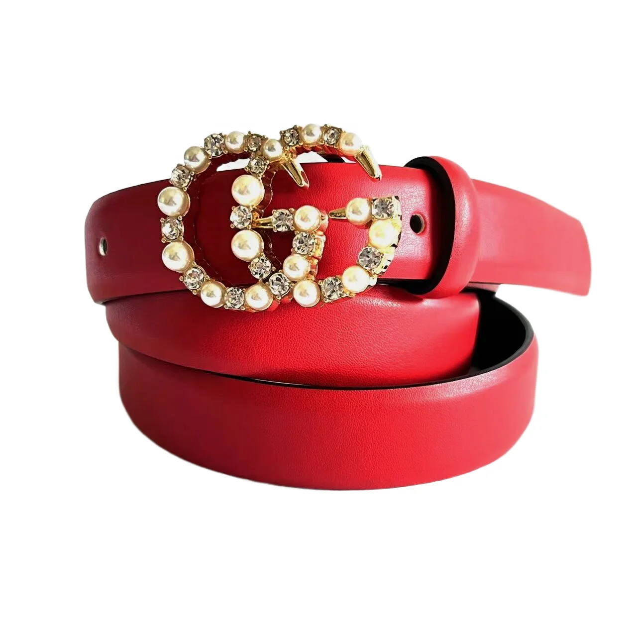 2022 New Fashion Rhinestone Belts with  Shiny Diamond Crystals for Women in Red color Pu or leather workable