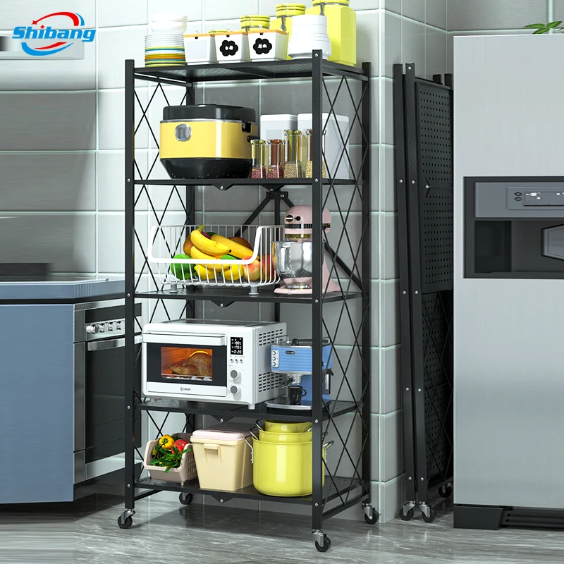 Munfactional Metal Shelving Portable Steel Foldable Kitchen Rack