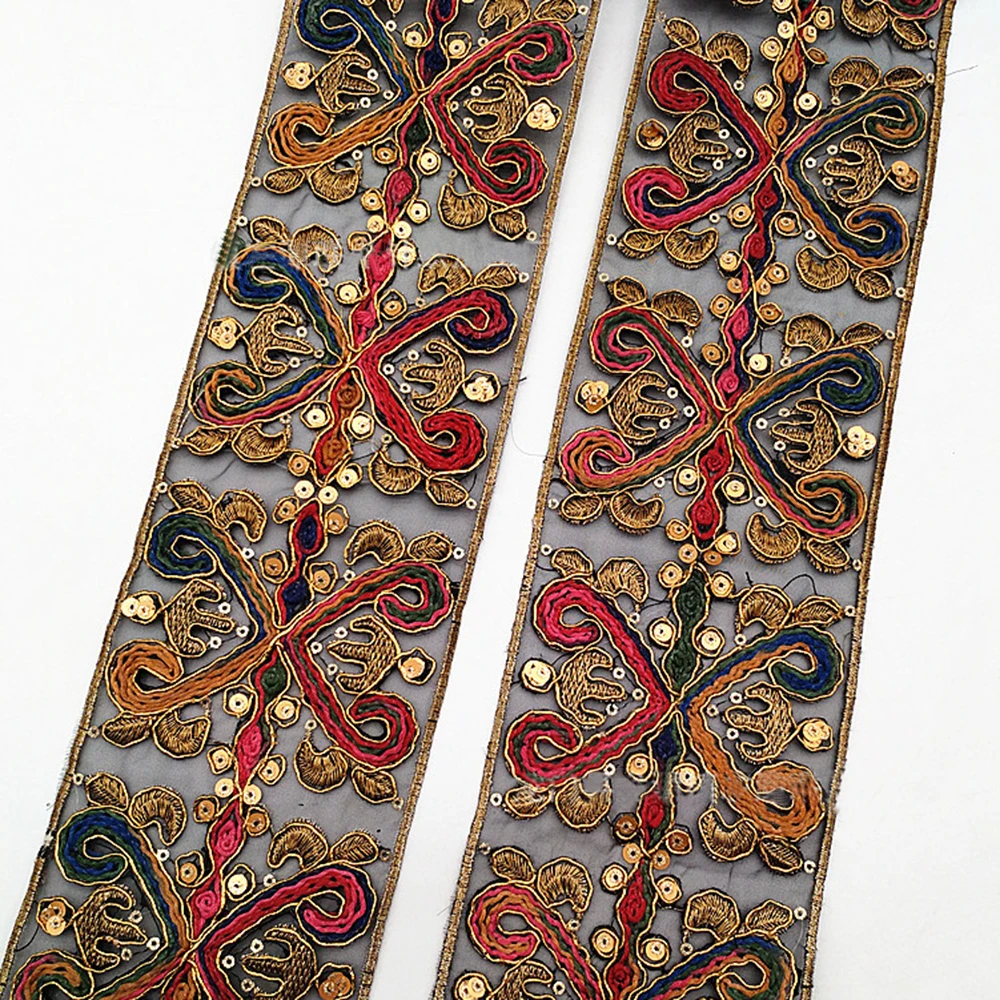 Wholesale Sparkle Colorful Embroidery Ribbon Gold Polyester Ethnic Style Sequin Lace