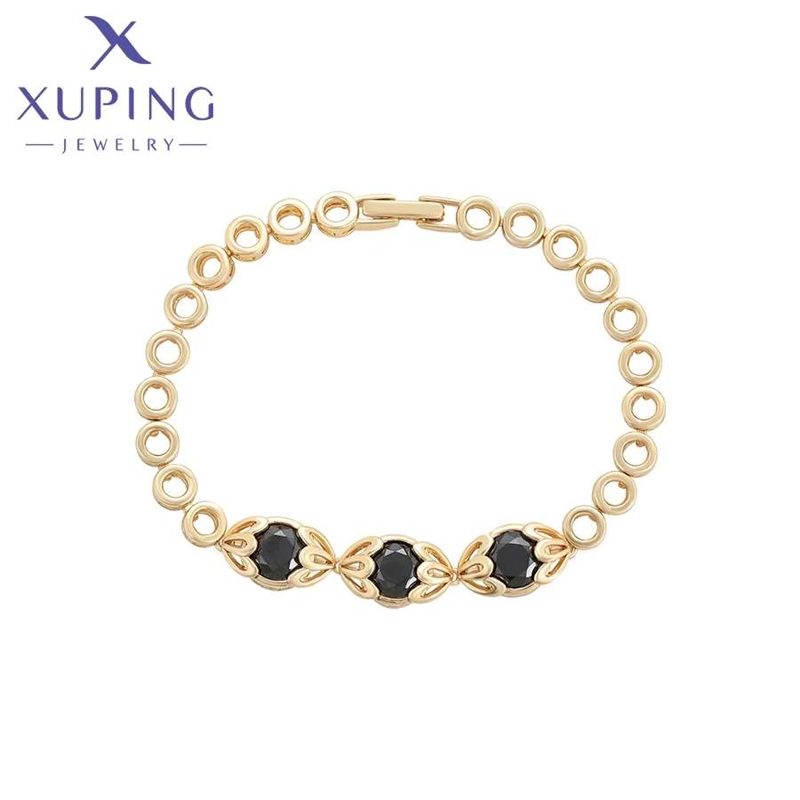 X000927814 XUPING Jewelry Wholesale Bulk 14k Gold Plated Fashion Jewelry Black Bracelet For Women