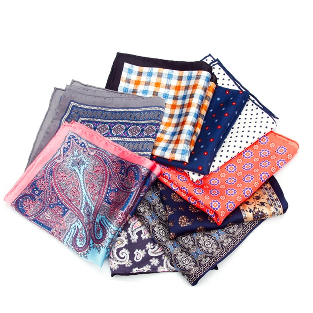 Wholesale Business Mens Geometric Floral Custom Designs Multicolor Silk Printed Pocket Square