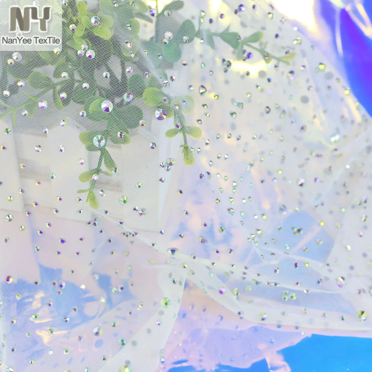 Nanyee Textile High End Sparkle Foiled Rhinestone Diamond Mesh Fabric for Wedding