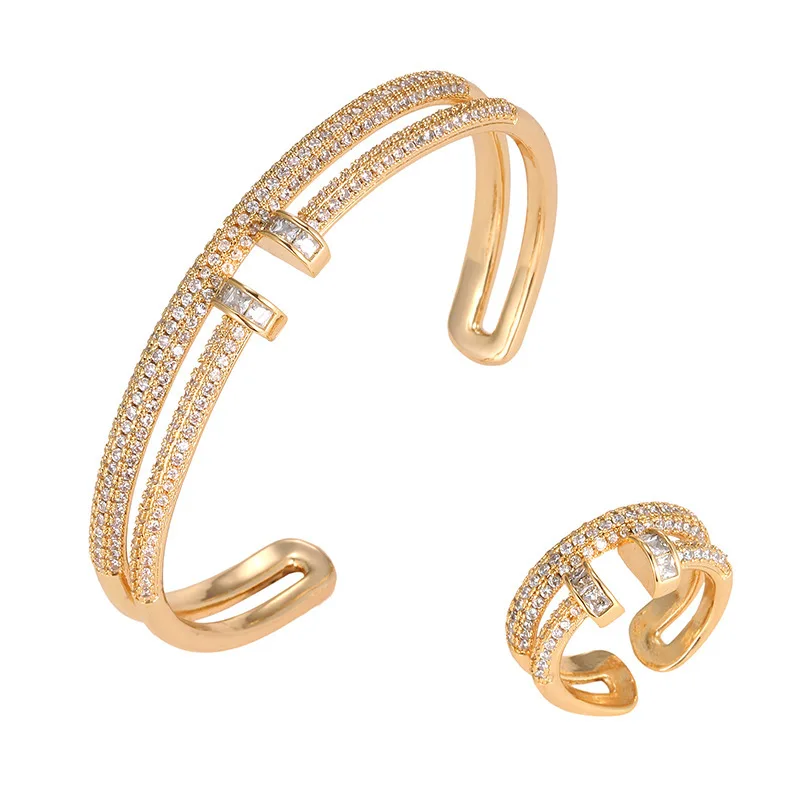 BAYES Luxury inspired designer double layers screw bracelet gold bracelets famous brands rings full of zircon for women jewelry