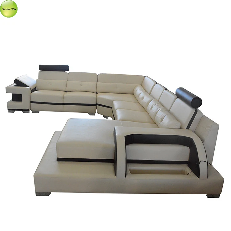 Professional custom two-color sofa cover design large size sliding Angle leather sofa for villa